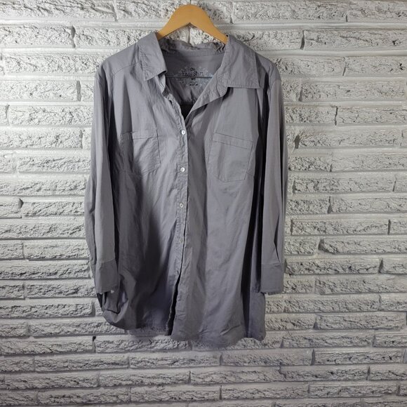 Avenue Easy Shirt Womens Top 30 32 Plus Long Sleeve Gray Pockets Collar GRA21E - Picture 1 of 9